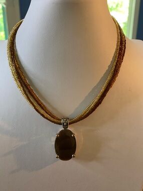 Premier design Brown and Gold Stone Pendant Necklace